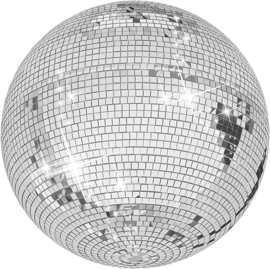 12/16/20 Large Disco Ball,Silver Hanging Party Mirror Ball with Hanging Disco Balls for DJ Club,Mirrorball with Reflective GlassParty, Wedding Decoration, Disco Ball Decor (Silver 12IN)