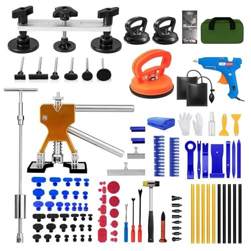 90Pcs Dent Puller Kit,Car Dent Puller,Dent Removal Kit,Paintless Dent Removal Kit,Car Dent Repair Kit,Dent Removal Kit,Paintless Dent Removal Kit With T-Bar, Bridge Puller, Lifter, Dent Puller (Blue)