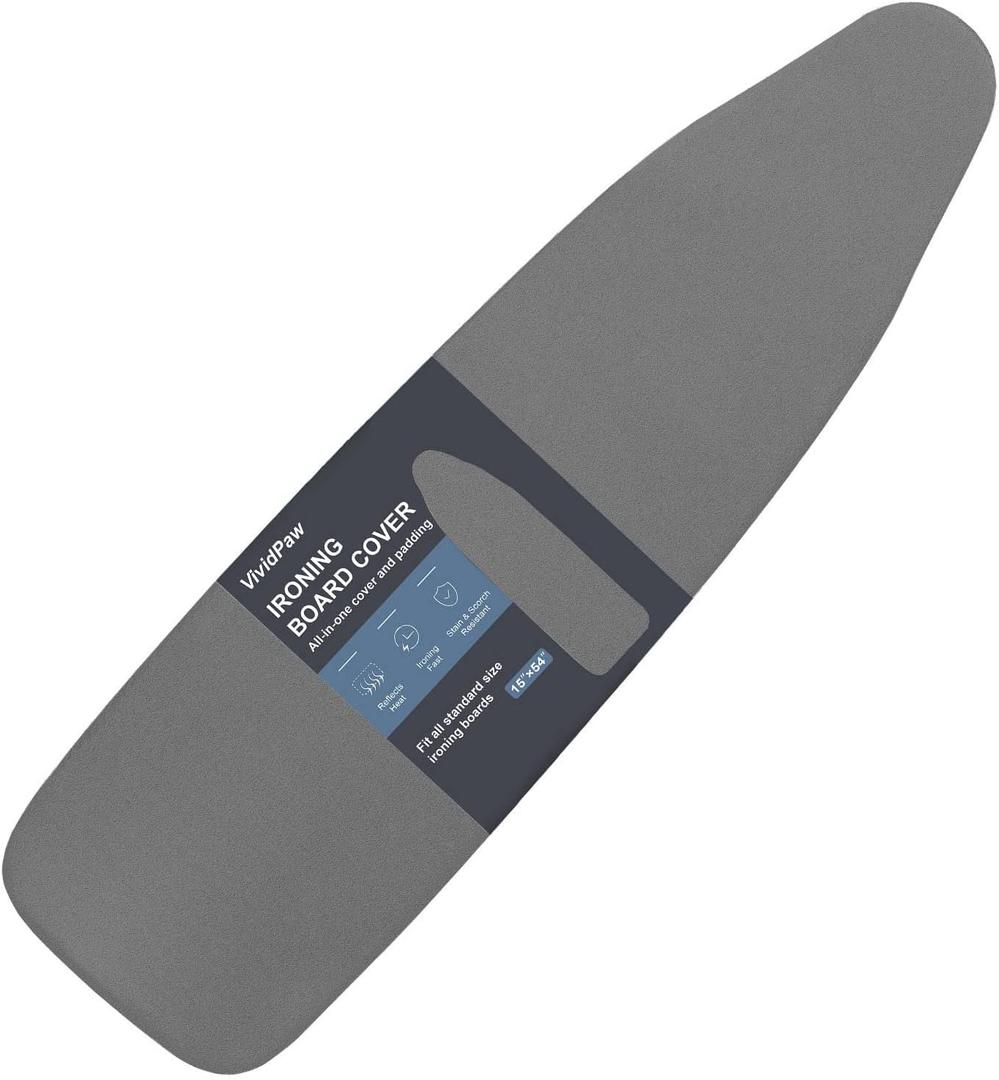 Ironing Board Cover and Pad, Standard Size 15x54, Thick Padding, Elastic Edge, Silicone Coated, Resist Scorching, Adjustable Fastener, Heavy Duty Padded Iron Board Covers (Black)