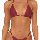 Sexy Bikinis for Women 2 Piece Bikini Spaghetti Strap Swimsuits Solid Color Bathing Swimwear Triangle Bathing Suit (Small, Wine Red)