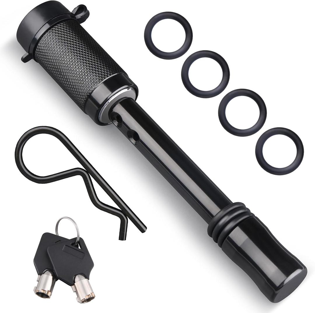 Kohree Trailer Hitch Lock 5/8 Inch, Hitch Pin Lock for Class III IV 2 Inches and 2-1/2 Inches Receiver, Locking Hitch Pin Tow Hitch Lock with Key, Safety Clip & Anti Rattle O-Rings