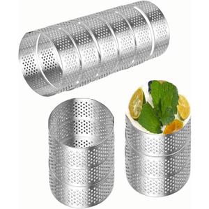 DATANYA 12Pack Tart Rings Perforated Tart Ring, Stainless Steel Cake Rings 1.97Inch Round Mousse Ring Molds for Baking Cooking Dessert, small fruit tartet crust 5cm