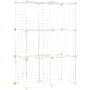 Amazon Basics 6 Cube Wire Grid Storage Shelves, Stackable Cubes, White, 14.6" D x 30.3" W x 44.8" H