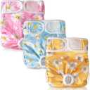 SlowTon Washable Dog Diapers Female - 3 Pack No Leak Reusable Doggie Puppy Diaper with Adjustable Buttons, Comfortable Female Dog Diapers for Heat Cycle Period Small Medium Large Dogs (XS) (X-SmallNewborn-9''Waist), A.Daisy)