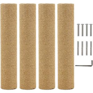 Fhiny 4PCS Cat Scratching Post Replacement 15.7" Natural Jute Spare Extension Scratch Post for Cats Tree DIY Craft Refill Pole Parts Hemp Rope Scratcher Climbing Perch for Indoor Kitten Brown