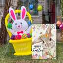 Heyfibro Happy Easter Bunny Garden Flag 12x18 Double Sided Burlap, Floral Wreath Rabbit with Spring Flowers & Decorative Eggs Yard Banner for Holiday Farmhouse Yard Outdoor Decor(ONLY FLAG)