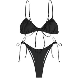 ZAFUL Womens High Cut Thong Bikini Set Swimsuits Cami String Sexy Bathing Suit, Small