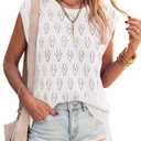 PRETTYGARDEN Crochet Tops for Women 2026 Summer Sweater Vest Knit Cap Sleeve Hollow Out Tank Coverup Spring Fashion Clothing (White,XX-Large) (XXL)