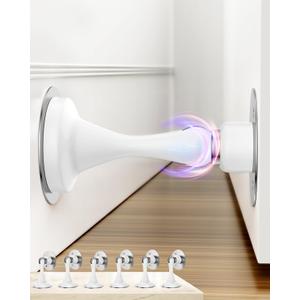 Door Stoppers Magnetic Door Catch - 6 Pack Stainless Steel Heavy Duty Door Stops for Bottom of Door, Wall & Floor Mounting No-Drill Strong Adhesive & Screws, Strong Door Holder to Keep Door Open,White