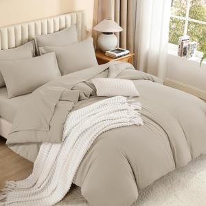 Litanika Comforter King Size Set Oatmeal - 7 Pieces Bed in a Bag King Bedding Comforter Sets, Plain Lightweight Bed Set with Comforter, Sheets, Pillowcases & Shams
