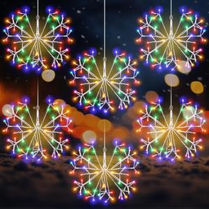 Baquler 6 Pcs Christmas 3D Snowflake Hanging Ornament with 72 LED Lights 16 Inch Christmas String Lights Metal Snowflake Lights for Patio Wedding Party Indoor Outdoor Decoration(Colorful Light)