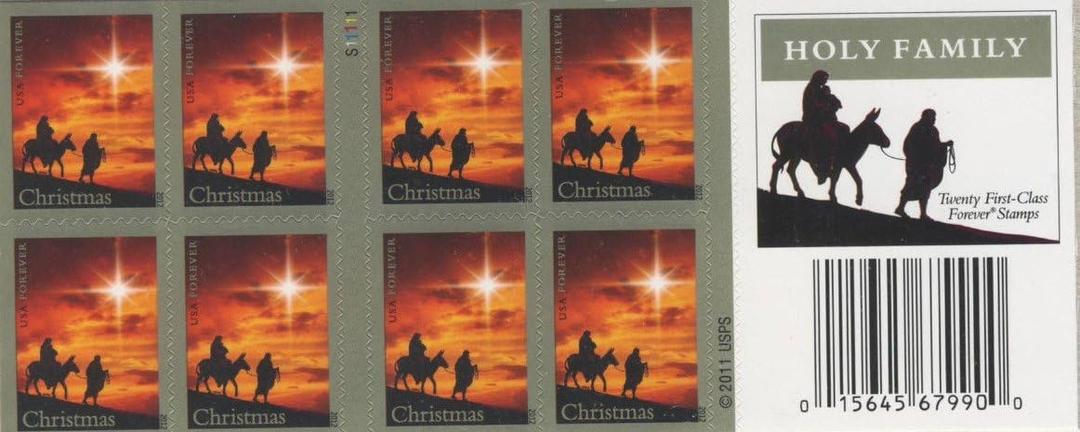 The Holy Family Double-Sided Booklet of 20 Forever Christmas Stamps Scott 4711, 1 Pack