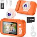 ARNSSIEN Kids Camera for Toddlers with 180° Flip Lens, 2.4 Inch IPS Screen Toddler Digital Camera for Kids 3-12, 32GB Card Included, Birthday Present for Girls & Boys - X101(Orange)