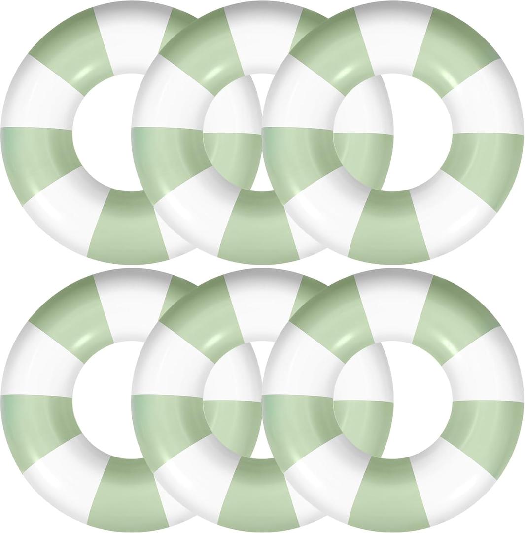 Jexine 6 Pcs Green Stripe Inflatable Pool Float Tube 30 Inch Swimming Ring Inflatable Tube Pool Float Swim Floaties Funny Water Floats Toys for Adults Beach Party Supplies