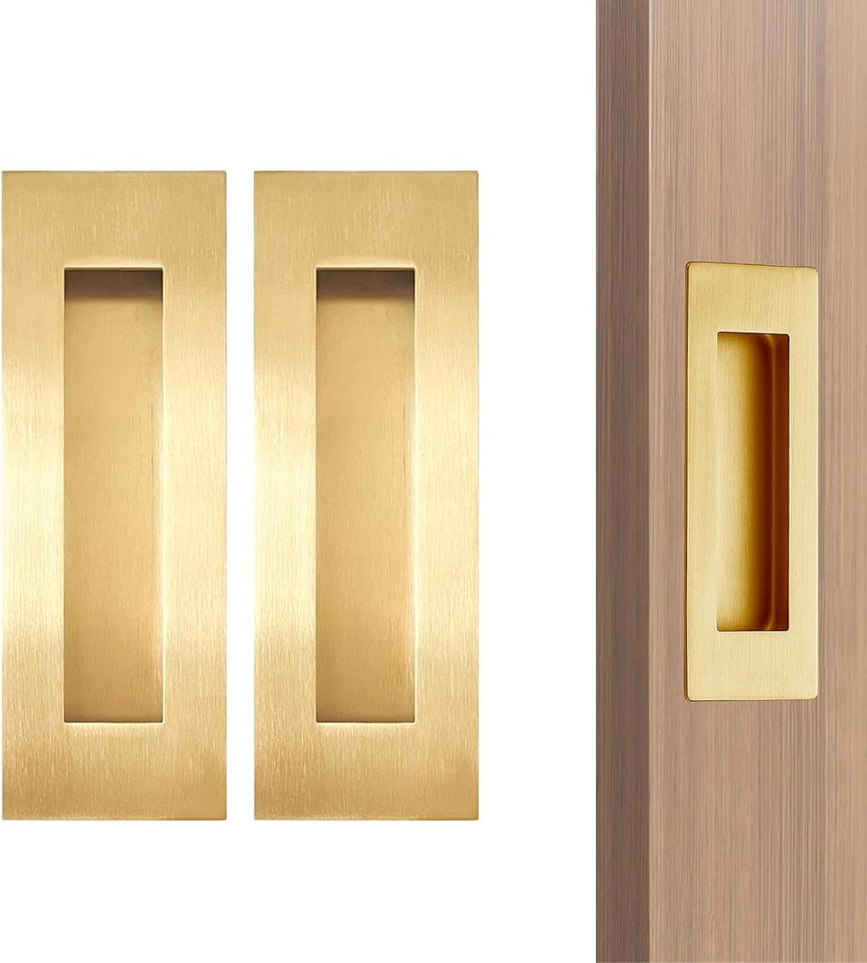 6Inch Recessed Finger Flush Pulls Handles for Pocket and Sliding Doors,Closet and Barn Doors Hardware Brushed Gold 2 Pack