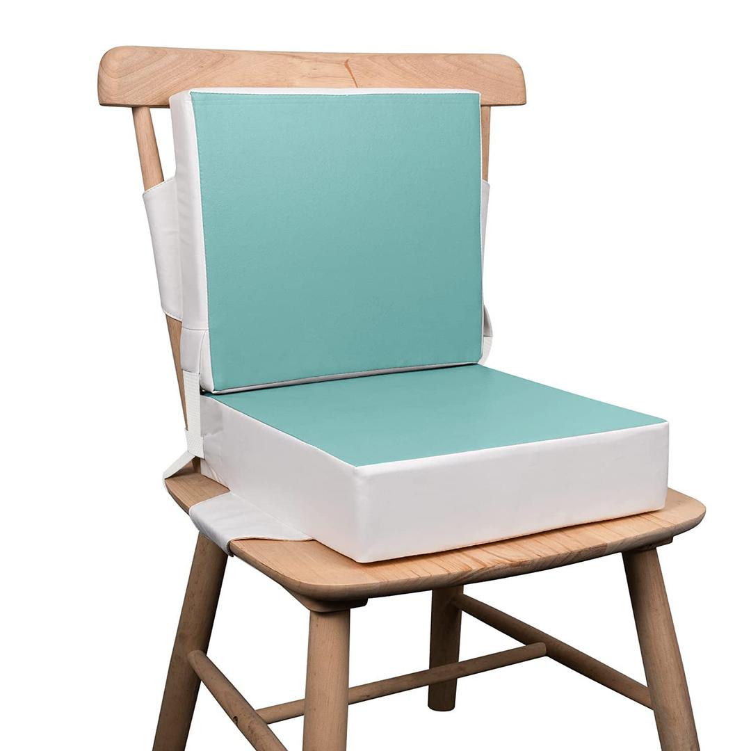 Kalawen Toddler Booster Seat for Dining Table, Upgraded 2Pcs PU Washable Straps Safety Buckle Kids Booster Seat for Table, Portable Travel Increasing Cushion for Chair (Green)
