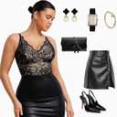 FeelinGirl Shapewear Bodysuits for Women Lace Shapewear Tummy Control V-Neck Sleeveless Bodysuit Tops Jumpsuit (Black, L)