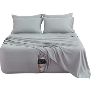 Extra Deep Pocket Full Sheet Set for Air Mattress, 6 Piece Air Bed Sheets Set with 18-24 Inches Depth, Soft & Breathable Inflatable Bed Sheet Set with Flat Sheet, Fitted Sheet and Pillowcases, Grey