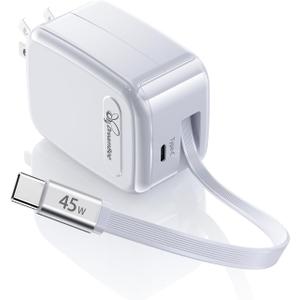 DreamBee Retractable Wall Charger Plug for iPhone 17, 45W Fast Charging Foldable Charger with Dual-C Port, Portable Wall Charger Adapter for iPhone 16/15 Pro Max/iPad/Galaxy/Pixel