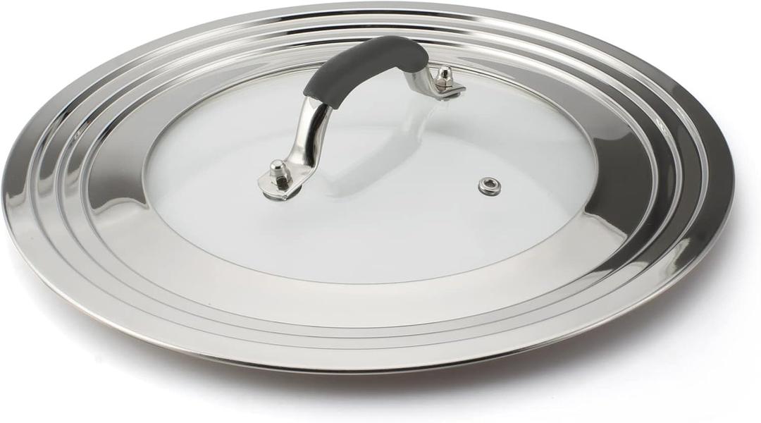 15 Inch Large Universal Pans Pots Lid Cover Fits 11/12/13/14/15" Frying Pans/Pots/Woks, Stainless Steel and Tempered Glass Lid with Vent Hole and Heat Resistant Handle