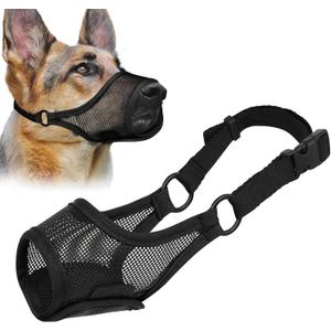 LUCKYPAW Dog Muzzle, Mesh Muzzle for Large Medium Small Dogs, Soft Mouth Guard for Biting Chewing, Breathable Mouth Guard with Adjustable Strap for Training(Black, XL(Snout:11"-12.25"))