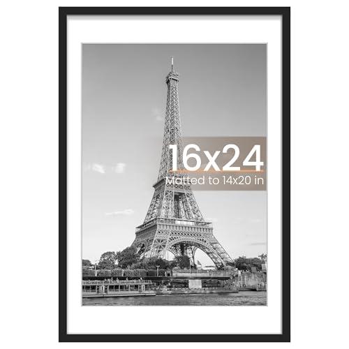 upsimples 16"x24" Picture Frame, Display Pictures 14"x20" with Mat or 16" x 24" Without, Wall Hanging Poster Frames, Black, 1 Pack