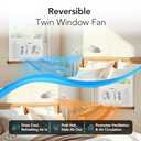 Comfort Zone Window Fan for Bedroom, 9 inch 3 Speed Dual Fans with Auto-Locking Expanders, Window Exhaust Fan, Removeable Bug Screen, White