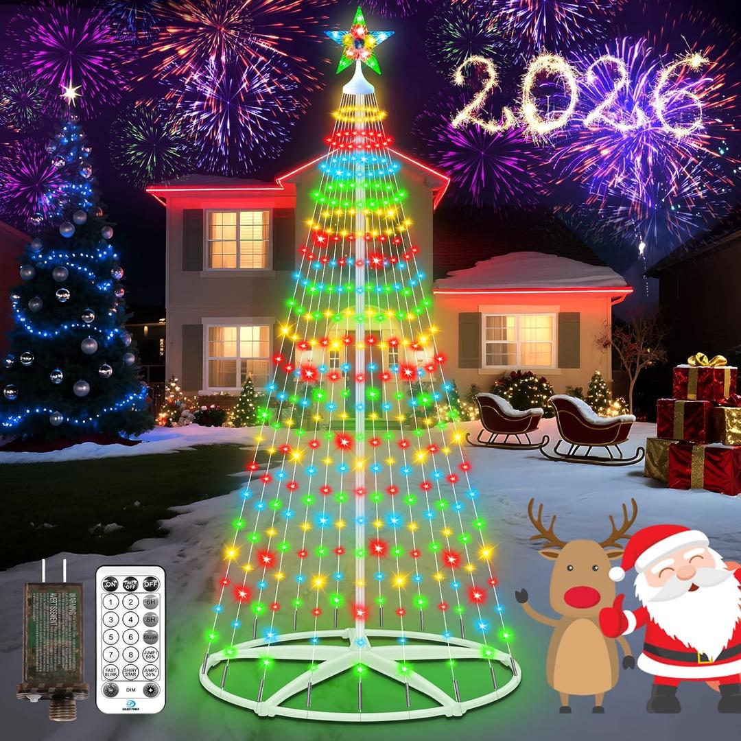 HELESIN Christmas Tree Lights Multicolor, 7.5ft 312LED 12 Lighting Modes Christmas Cone Tree Lights with Star Topper for Indoor and Outdoor Christmas Tree Decorations