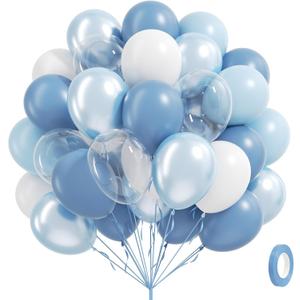 60pcs Dusty Blue Balloons 12inch with Clear Pastel Pearl Blue and White Balloons for Wedding Bridal Baby Shower Shower Birthday Party Decorations