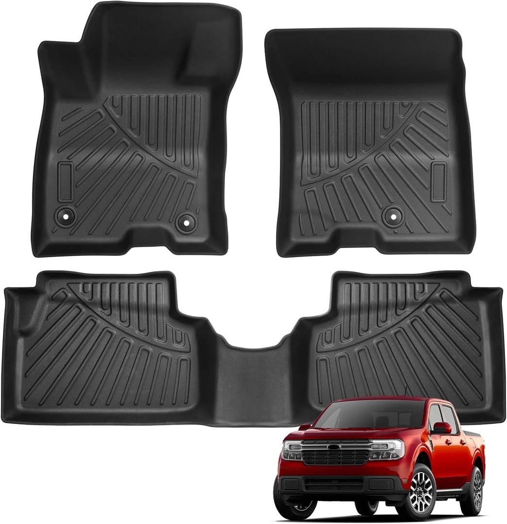 OCTOMO Hybrid Floor Mats for 2025 Ford Maverick (2022-2025) | Front & 2nd Row Custom Fit TPE Floor Liners All-Weather | Anti-Slip Heavy-Duty Truck Accessories(Hybrid Version Only)