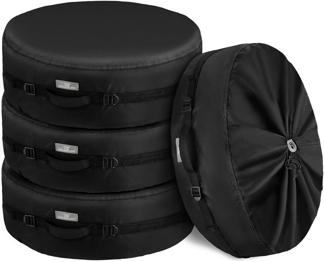 Explore Land Seasonal Tire Cover - Spare Tire Bag with Handle, Heavy Duty Winter Wheel Storage Tote Against Dust and Scratches, 4 Pack (Fits Diameters 23''-25.75'', Black)