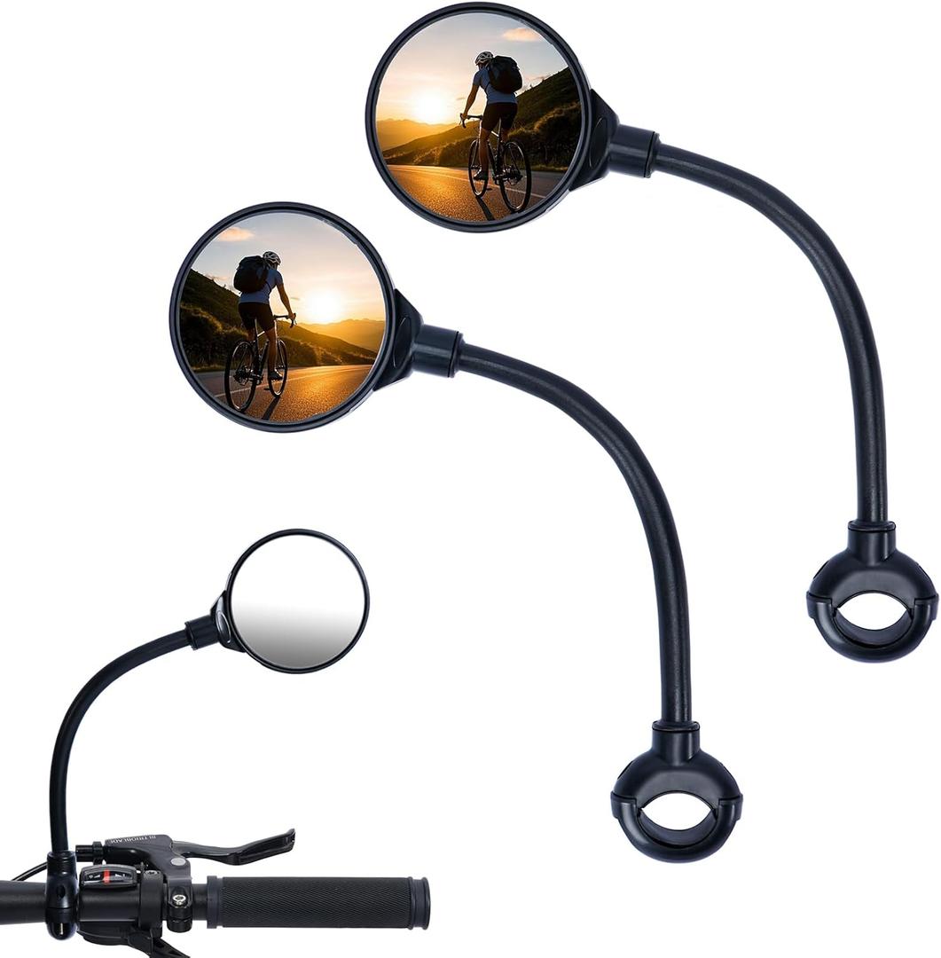 2 Pack Bike Mirror for Handlebars, HD Adjustable Bicycle Rear View Mirror, Universal Bike Mirrors for Road Mountain E-Bikes (Black-B)