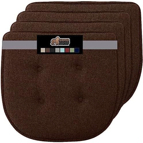 GORILLA GRIP Slip Resistant Tufted Chair Cushions, No Ties Required, Memory Foam Pads for Dining Room Kitchen Table, Office, Rocking Chairs, Plush Seat Cushion Pad, Home Decor, Set of 6, 16x17, Brown