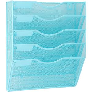 EASEPRES 5 Pocket Mesh Hanging Wall File Organizer, Wall Mounted Mail Paper Document Folder Holder, Clipboard Storage Organization Magazine Rack with Nametag Label for Office Home School, Blue