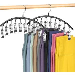 Legging Organizer for Closet,Leggings Hangers for Closet 2 Pack Pants Hangers w/10 Clips, Space Saving Hangers Closet Organizers and Storage for Pants Skirts Scarf Legging
