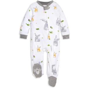 Burt's Bees Baby Baby Girls Pajamas, Zip Front Non-Slip Footed Sleeper Pjs, 100% Organic Cotton (Newborn, Bunny Trail)