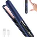 Hoson Cordless Hair Straightener,Portable Mini Flat Iron Travel for Bangs,Short Hair,USB-C Rechargeable Wireless Curling Iron and Curler 2 in 1(Blue),for Touch Ups
