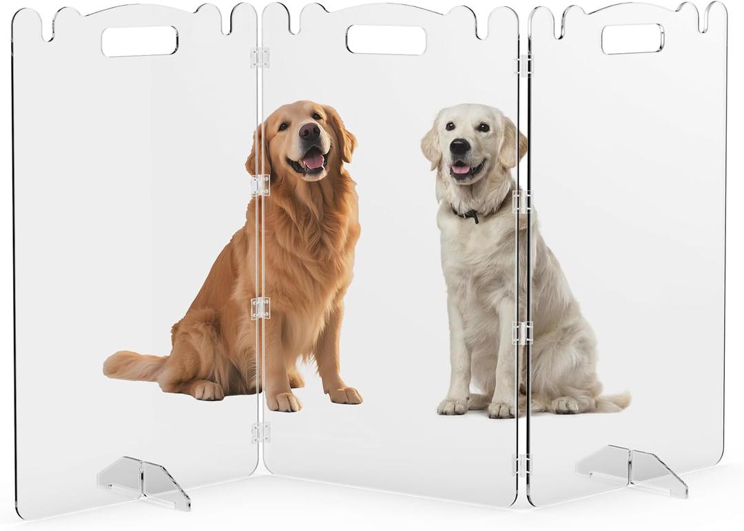 Clear Acrylic Dog Pet Gate - 99% Transparency Gentle Bond Seamlessly with Home - 32in Tall Foldable Freestanding No-Drill Tool-Free Assembly - for Small to Large Dogs Cats Indoor Stairs Doorways