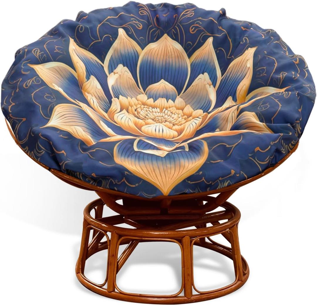 Papasan Cushion Cover Only, Water Resistant Papasan Chair Cushion Cover for Outdoor lndoor,Skin-Friendly Soft Machine Washable Unfading Zippered Cover (Lotus Pattern, 55in)