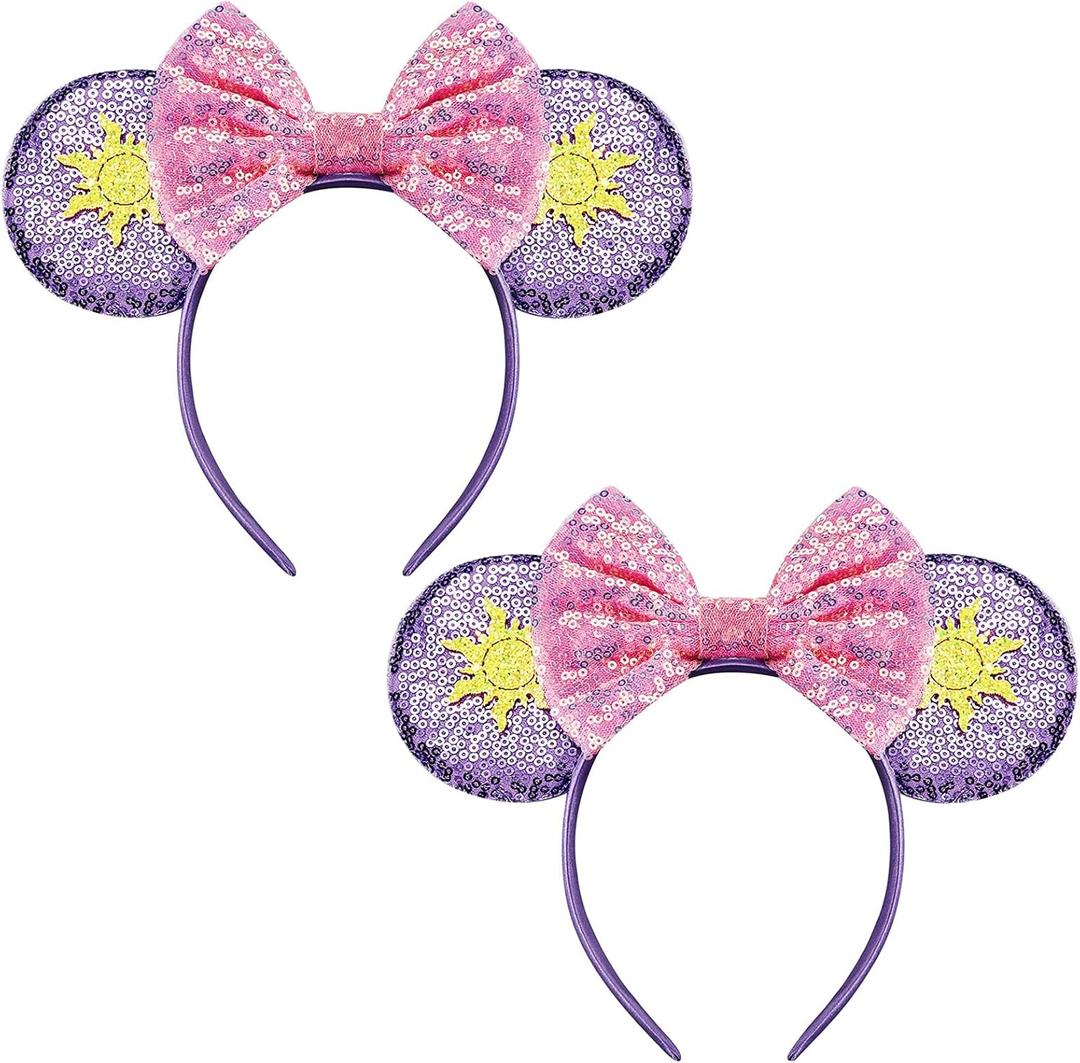 FANYITY Mouse Costume Ears,2 Pcs Mouse Ears Headbands for Girls & Women Party,Size Free (Purple sun 2)