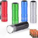 5 Pack of Flashlights 9 LED Mini Aluminum Flashlight Bulk with Lanyard 15 AAA Batteries Included Assorted Colors Handheld Flashlights for Hurricane Supplies Camping, Night Reading, Cycling