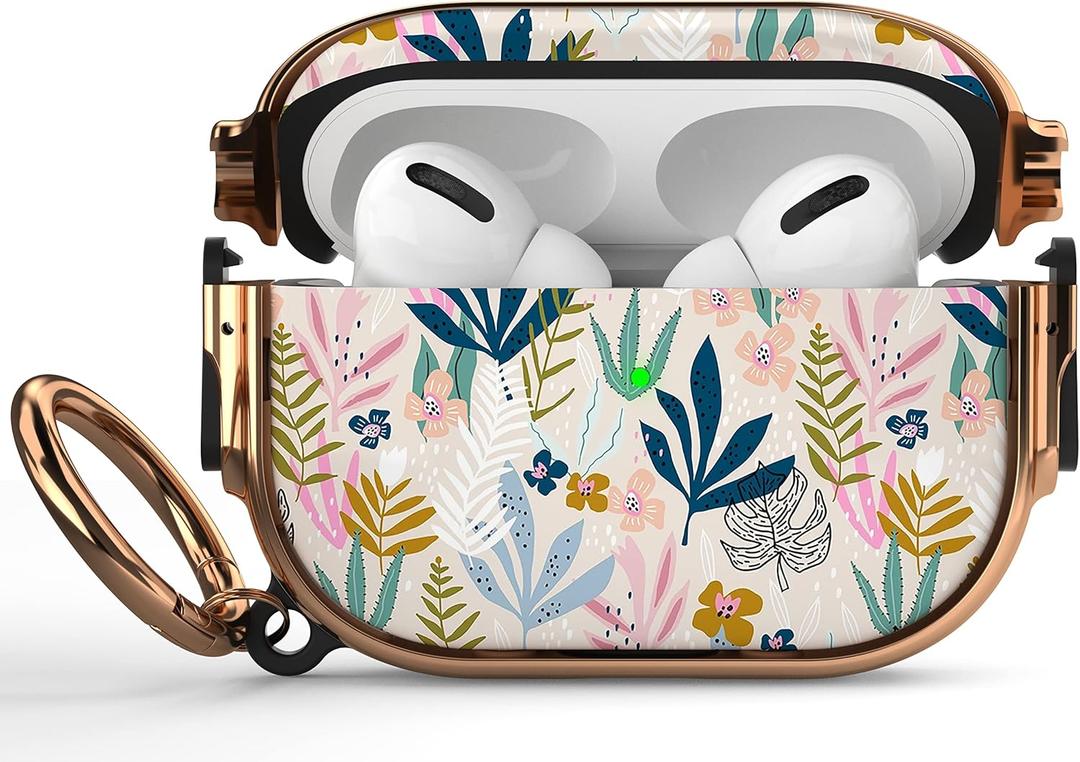 Maxjoy for AirPods Pro 2nd/1st Generation Case with Lock, Cute AirPods Pro 2 Case Lock Protective Hard AirPod Pro Cover for Women Men with Keychain for Airpod Pro (2023/2022/2019), Leaf (Pink + Blue)