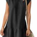 Women's T Shirt Dress Casual Short Cap Sleeve Ruffle Hem Crewneck Loose Mini Dresses M