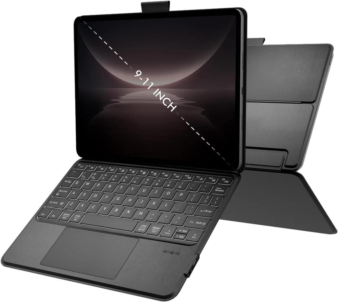 Universal Keyboard Case for 9-11 Inch Tablets, Dual Bluetooth Detachable Keyboard for Android Tablets/iPads/Galaxy Tabs, Magnetic Backlit Keyboard with Washable Adhesive Mount&Any-Angle Stand&Trackpad