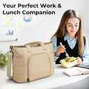Dadanism Insulated Lunch Bag for Women, 15.6 Inch Quilted Lightweight Puffy Laptop Tote with Leakproof Cooler Compartment for Nurse Teacher Work Office and Outdoor, with Purse, Taupe
