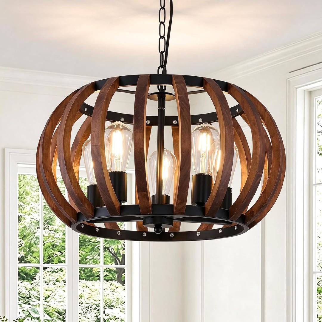 5-Light Farmhouse Pendant Chandelier, 20 In Round Dining Room Light Fixture, 5-Light_009