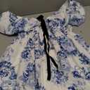 hibshaby Women's Floral Print Mini Dress V Neck Puff Sleeve Dress Short Babydoll Bow Dress, S