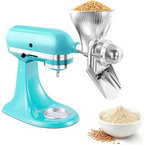 Grain Mill Attachment for KitchenAid Stand With 12 Grind Level, Kitchen Aid Mixer Attachments Wheat Grinder Fit for Wheat, Corn, Oats, Buckwheat, Millet and Other Cereals - New Upgrades (Metal)