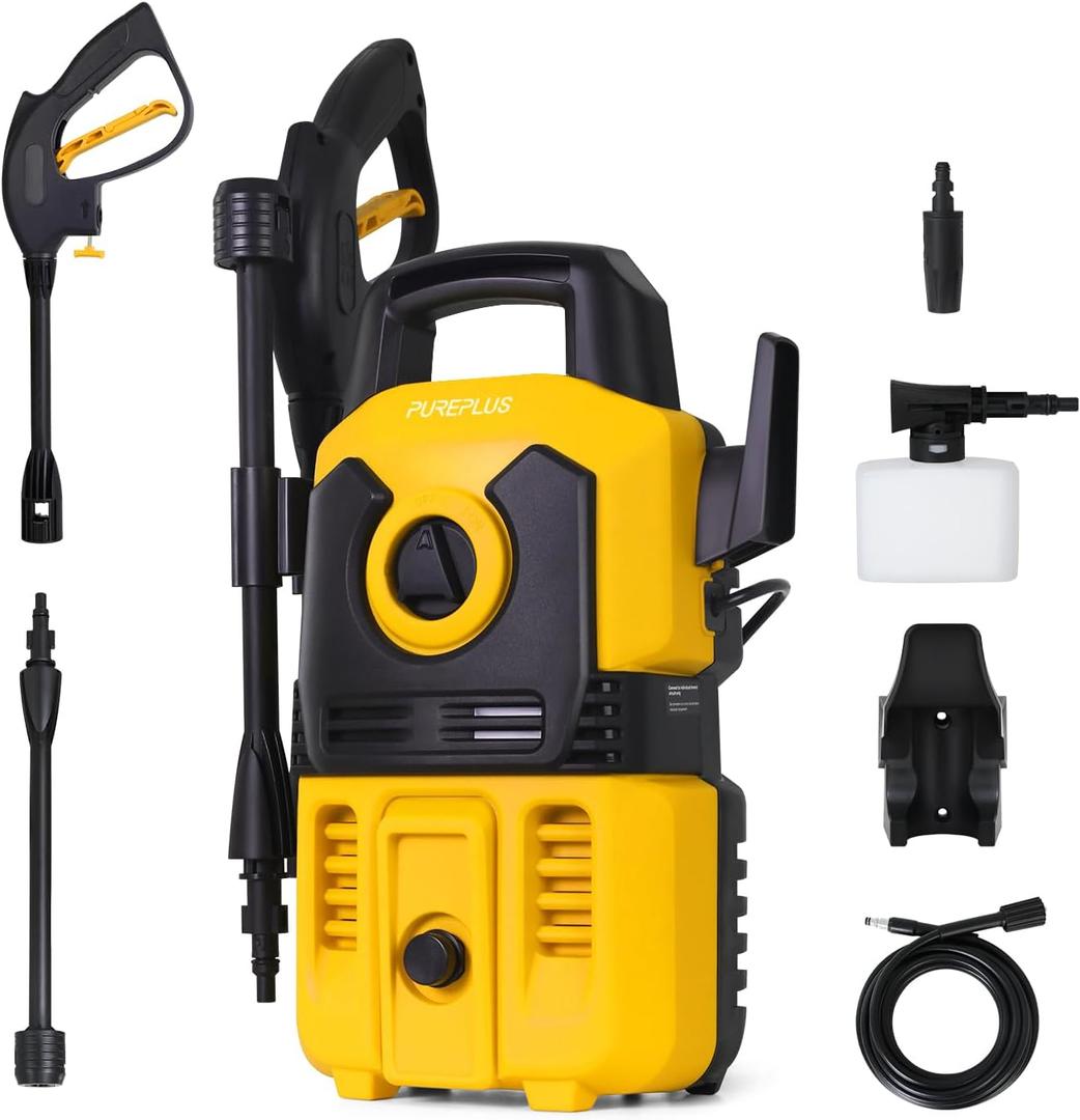 PUREPLUS Electric Pressure Washer, Max 2000 PSI 1.8 GPM Car Power Washer with Foam Cannon, Adjustable Nozzle, 16.5 FT Power Cord, 20 FT Hose, Spray Gun, for Cars, Fences, Driveway, Patios, Gardens