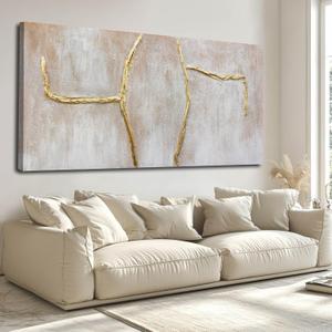 Gold Canvas Wall Art Branch Wall Decor Abstract Pictures Framed Arts Pink Artwork 24"x48"